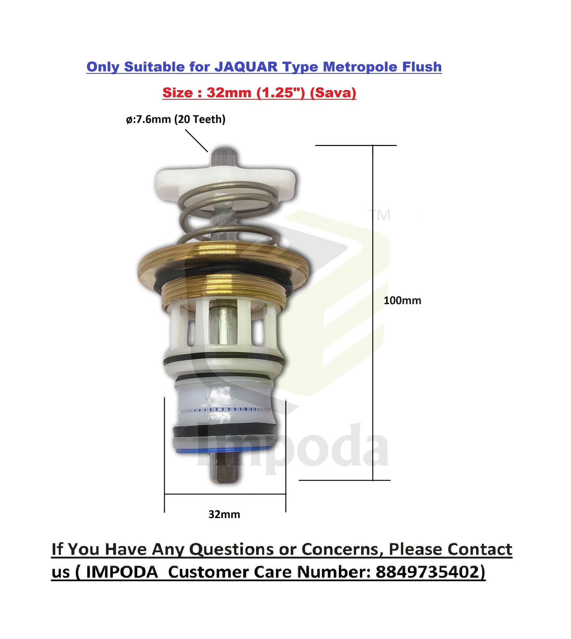 32mm (1.25") Jaquar Type Metropole Flush Valve Kit | Piston Set / IMP-J-32mm-1028