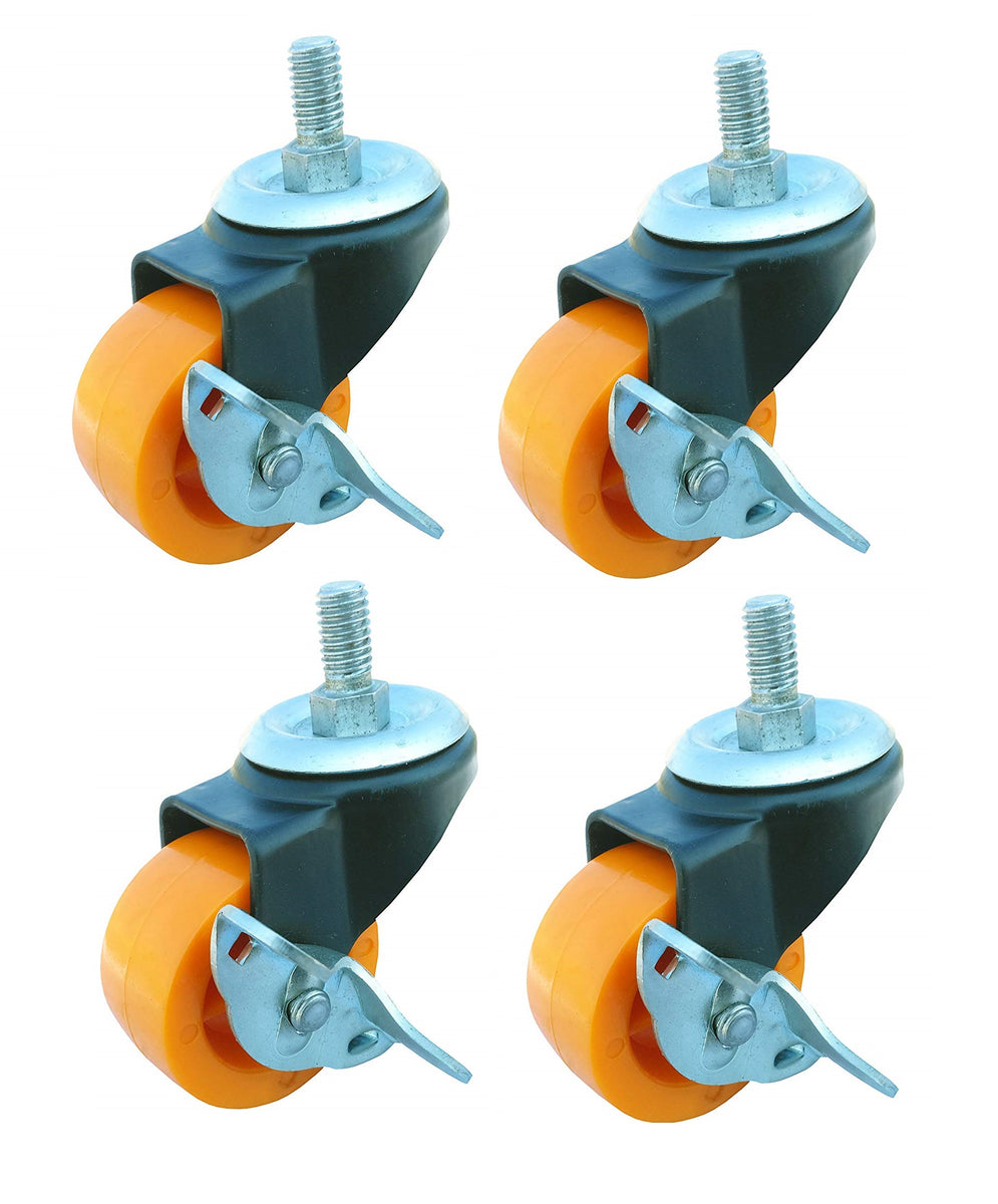 4 x Single Wheel PU Castor Thread Type With Break / 500kg Load Capicit ...