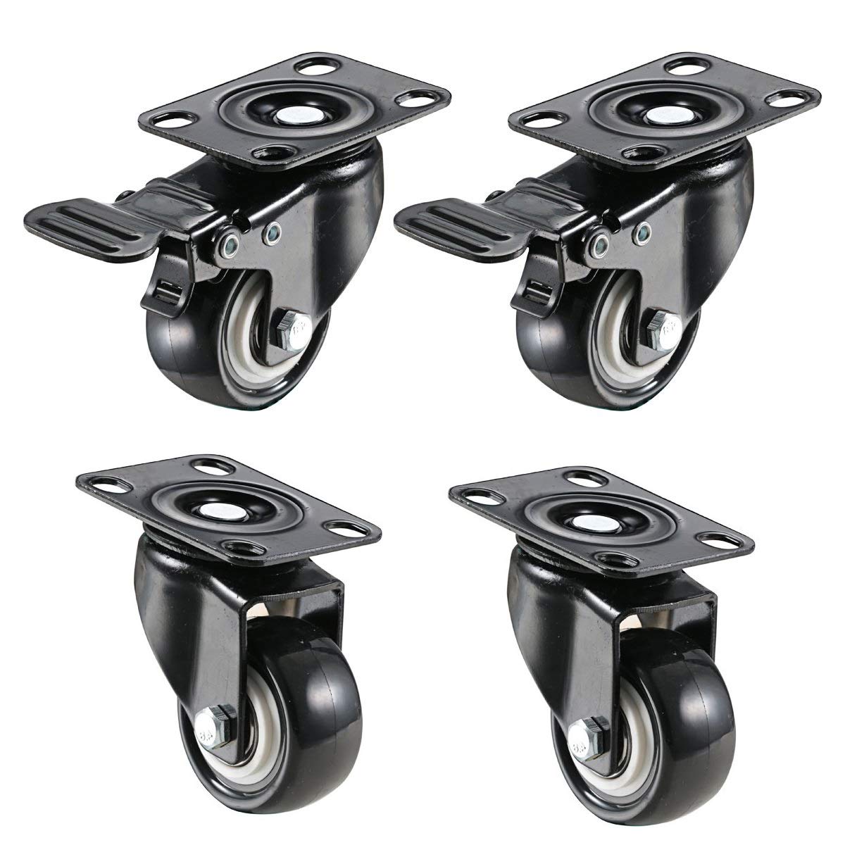 4 Pack 2" Heavy Duty Caster Wheels Soft Rubber Swivel Caster with 360 Degree (2 with Brakes & 2 Without)