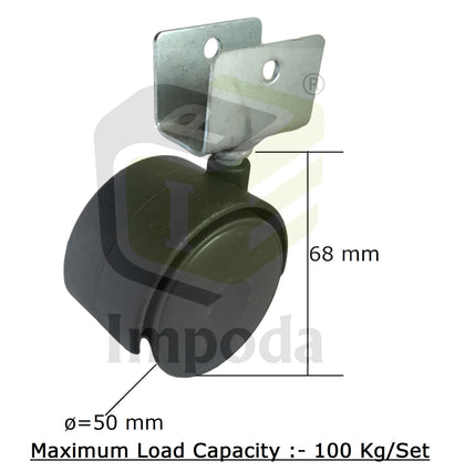 Twin Wheel Castor Plate Pack of 4 Pcs / 100Kg weight Capacity/IMP-U91